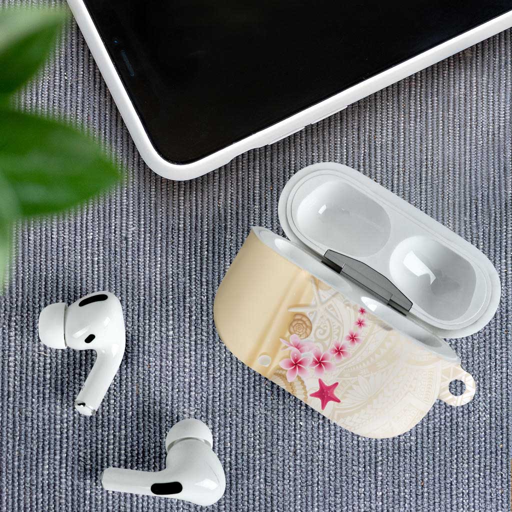 Beige Frangipani Sea Shell AirPods Case Starfish Polynesian Pattern - Polynesian Pride