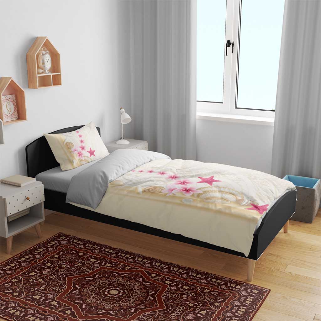 Beige Frangipani Sea Shell Bedding Set Starfish Polynesian Pattern - Polynesian Pride