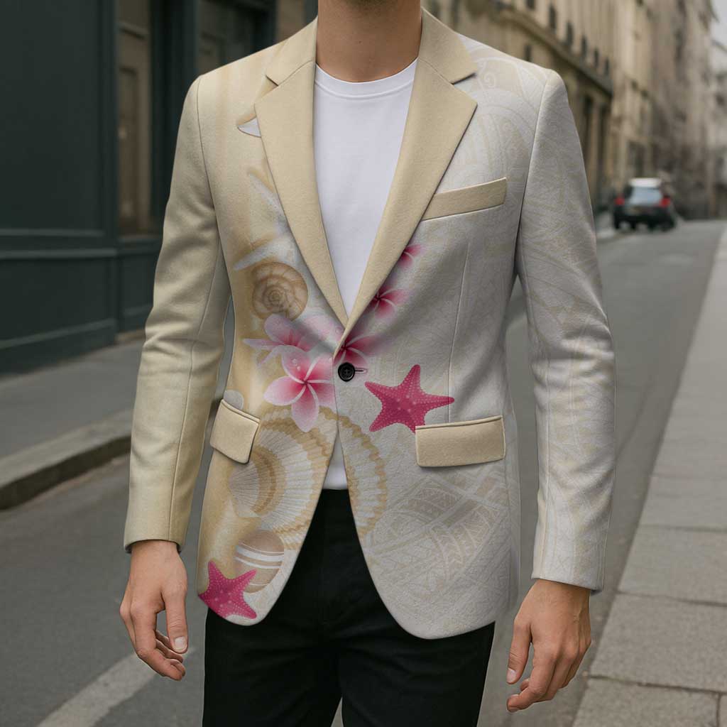 Beige Frangipani Sea Shell Blazer Starfish Polynesian Pattern - Polynesian Pride