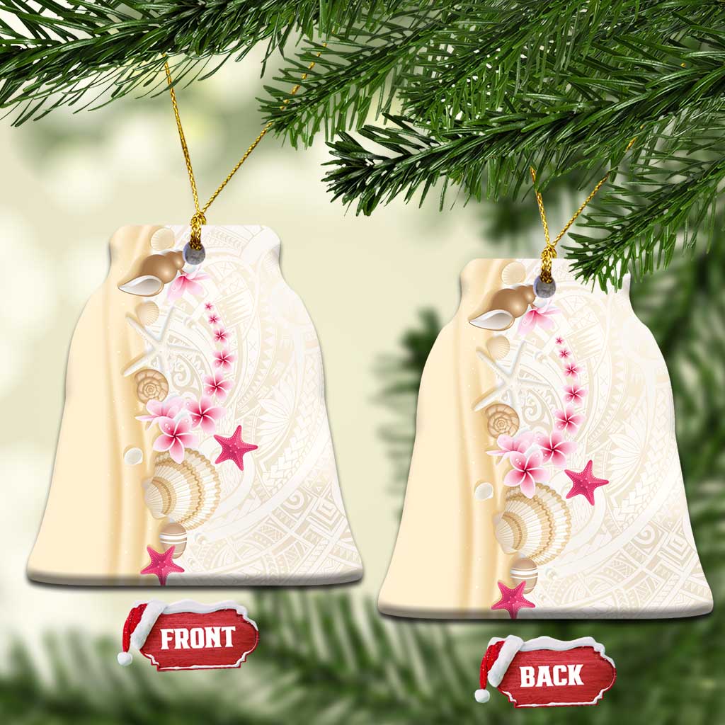 Beige Frangipani Sea Shell Ceramic Ornament Starfish Polynesian Pattern - Polynesian Pride