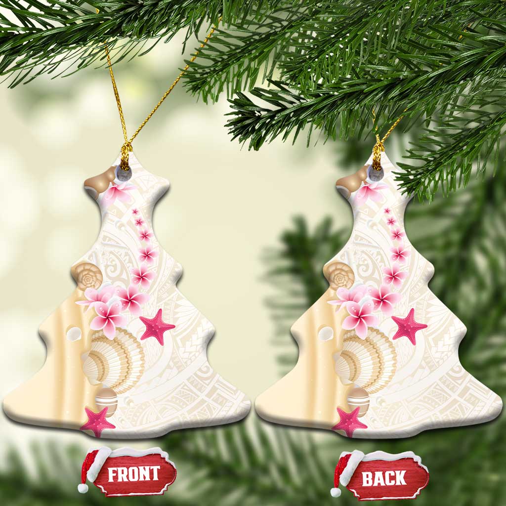 Beige Frangipani Sea Shell Ceramic Ornament Starfish Polynesian Pattern - Polynesian Pride