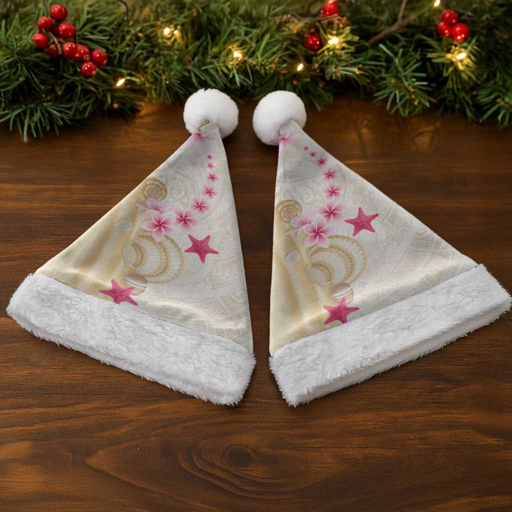 Beige Frangipani Sea Shell Christmas Santa Hat Starfish Polynesian Pattern - Polynesian Pride