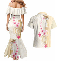 Beige Frangipani Sea Shell Couples Matching Mermaid Dress and Hawaiian Shirt Starfish Polynesian Pattern - Polynesian Pride