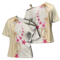 Beige Frangipani Sea Shell Cross Shoulder Shirt Starfish Polynesian Pattern - Polynesian Pride