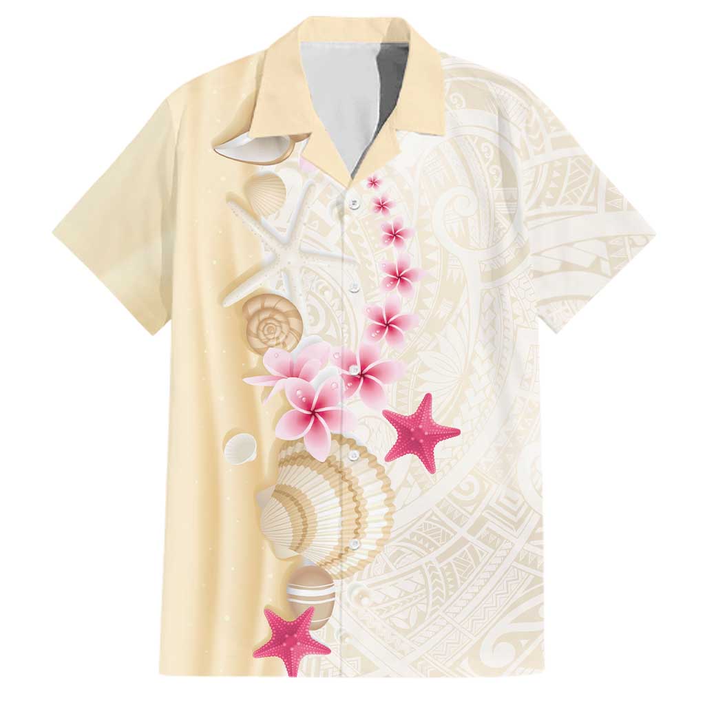Beige Frangipani Sea Shell Family Matching Long Sleeve Bodycon Dress and Hawaiian Shirt Starfish Polynesian Pattern LT01 Dad's Shirt - Short Sleeve Beige - Polynesian Pride