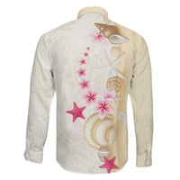 Beige Frangipani Sea Shell Family Matching Long Sleeve Bodycon Dress and Hawaiian Shirt Starfish Polynesian Pattern LT01 - Polynesian Pride