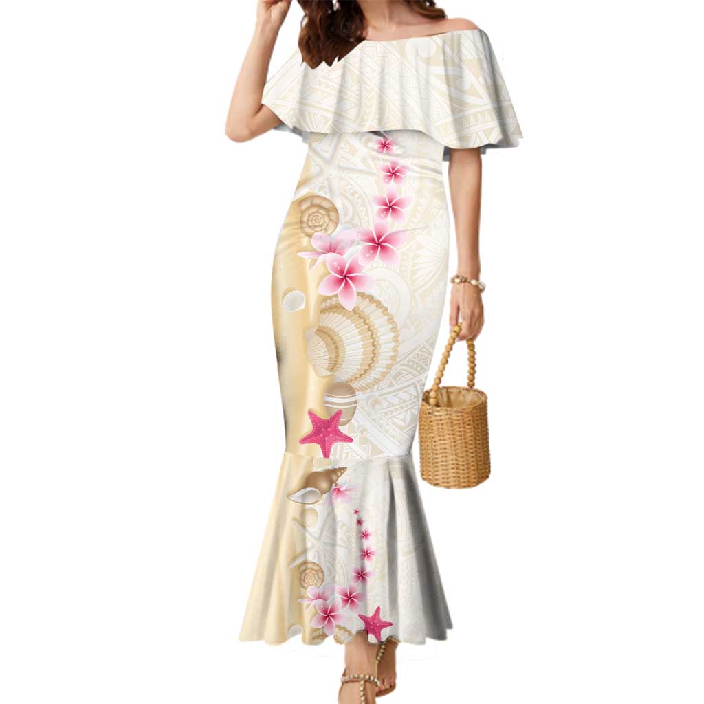 Beige Frangipani Sea Shell Family Matching Mermaid Dress and Hawaiian Shirt Starfish Polynesian Pattern - Polynesian Pride