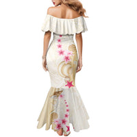 Beige Frangipani Sea Shell Family Matching Mermaid Dress and Hawaiian Shirt Starfish Polynesian Pattern - Polynesian Pride