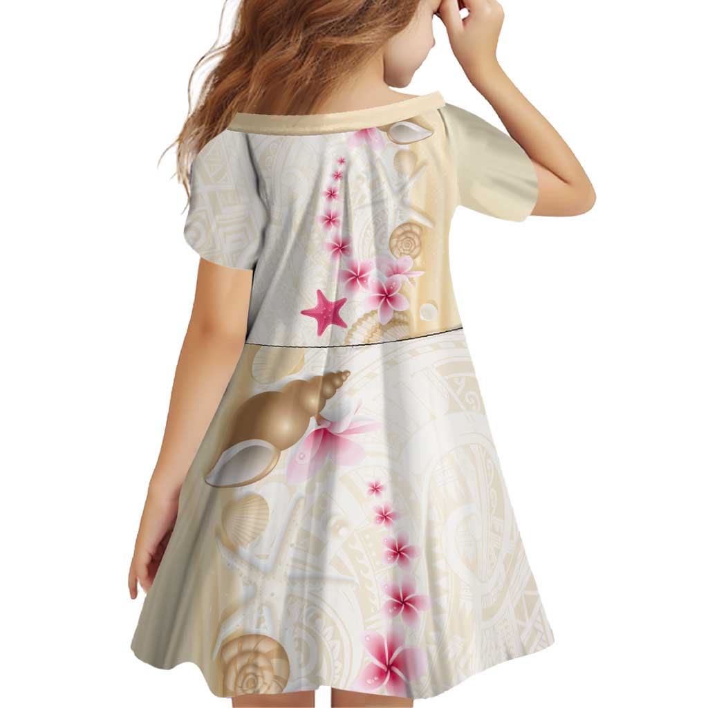 Beige Frangipani Sea Shell Family Matching Off The Shoulder Long Sleeve Dress and Hawaiian Shirt Starfish Polynesian Pattern - Polynesian Pride