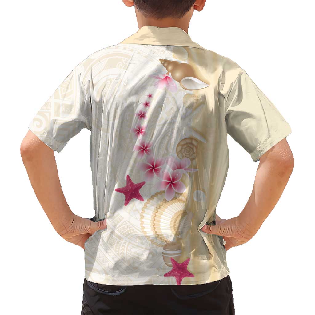 Beige Frangipani Sea Shell Family Matching Off Shoulder Maxi Dress and Hawaiian Shirt Starfish Polynesian Pattern - Polynesian Pride