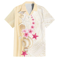 Beige Frangipani Sea Shell Family Matching Off Shoulder Maxi Dress and Hawaiian Shirt Starfish Polynesian Pattern - Polynesian Pride