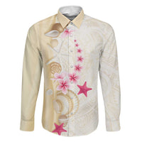 Beige Frangipani Sea Shell Family Matching Off Shoulder Maxi Dress and Hawaiian Shirt Starfish Polynesian Pattern - Polynesian Pride
