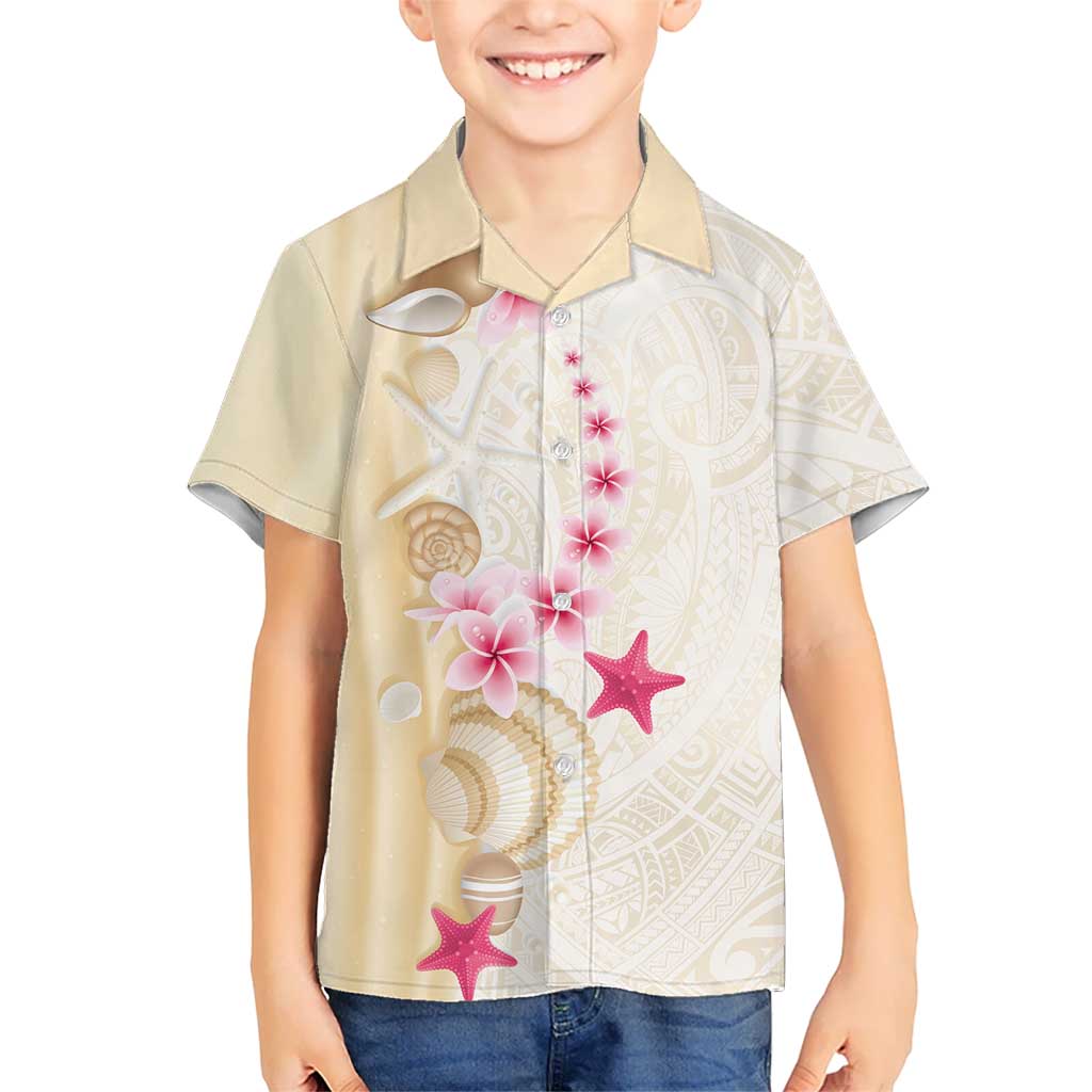 Beige Frangipani Sea Shell Family Matching Puletasi and Hawaiian Shirt Starfish Polynesian Pattern - Polynesian Pride