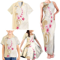 Beige Frangipani Sea Shell Family Matching Tank Maxi Dress and Hawaiian Shirt Starfish Polynesian Pattern - Polynesian Pride