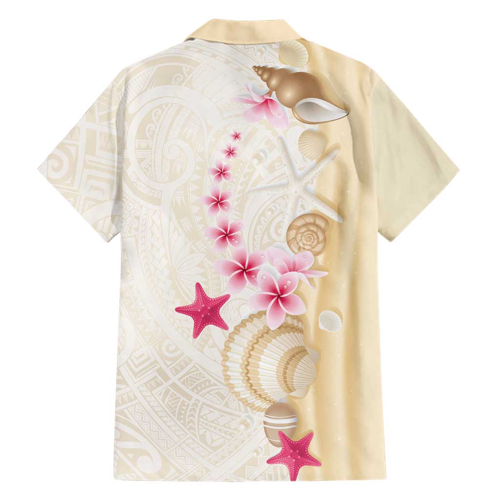 Beige Frangipani Sea Shell Family Matching Tank Maxi Dress and Hawaiian Shirt Starfish Polynesian Pattern - Polynesian Pride