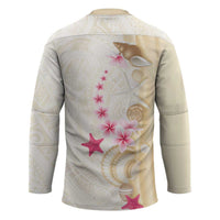 Beige Frangipani Sea Shell Hockey Jersey Starfish Polynesian Pattern - Polynesian Pride