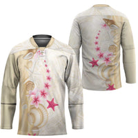 Beige Frangipani Sea Shell Hockey Jersey Starfish Polynesian Pattern - Polynesian Pride