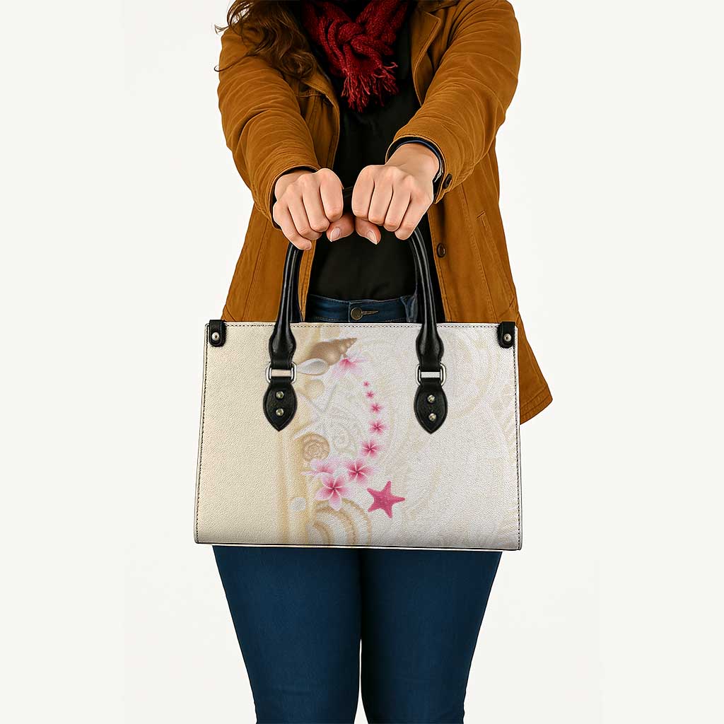Beige Frangipani Sea Shell Leather Bag Starfish Polynesian Pattern - Polynesian Pride