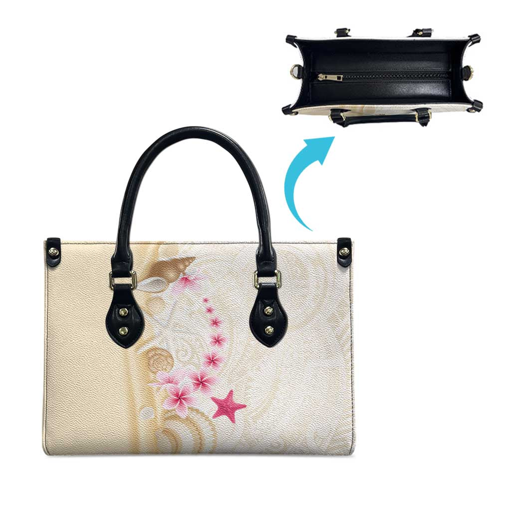 Beige Frangipani Sea Shell Leather Bag Starfish Polynesian Pattern - Polynesian Pride