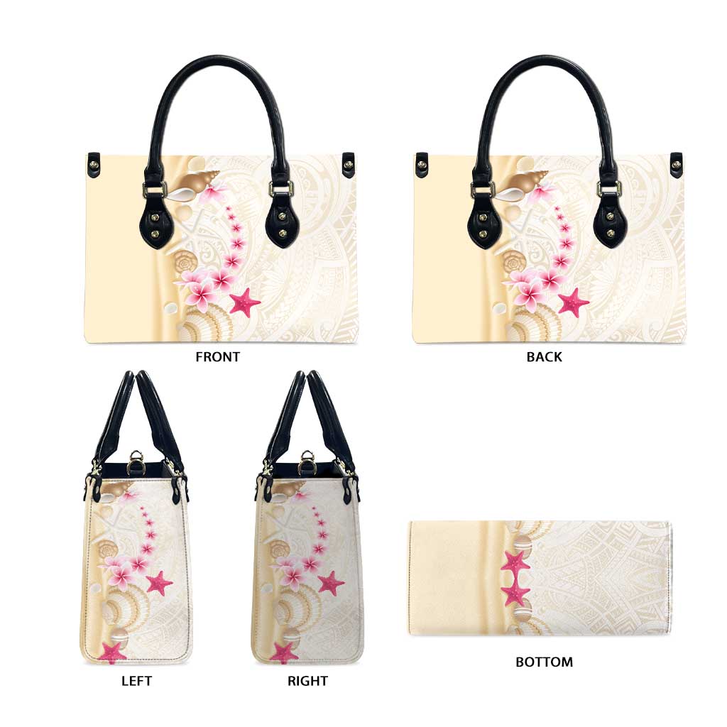 Beige Frangipani Sea Shell Leather Bag Starfish Polynesian Pattern - Polynesian Pride