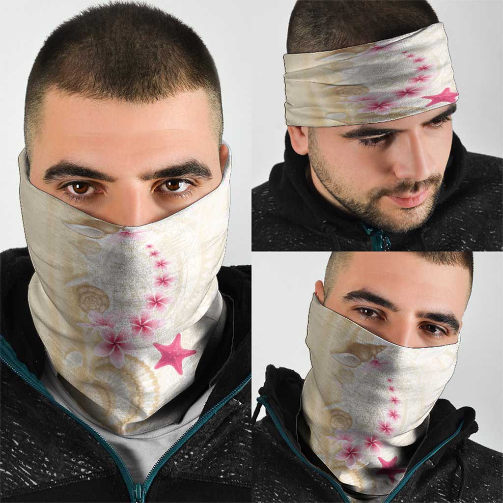 Beige Frangipani Sea Shell Neck Gaiter Starfish Polynesian Pattern - Polynesian Pride