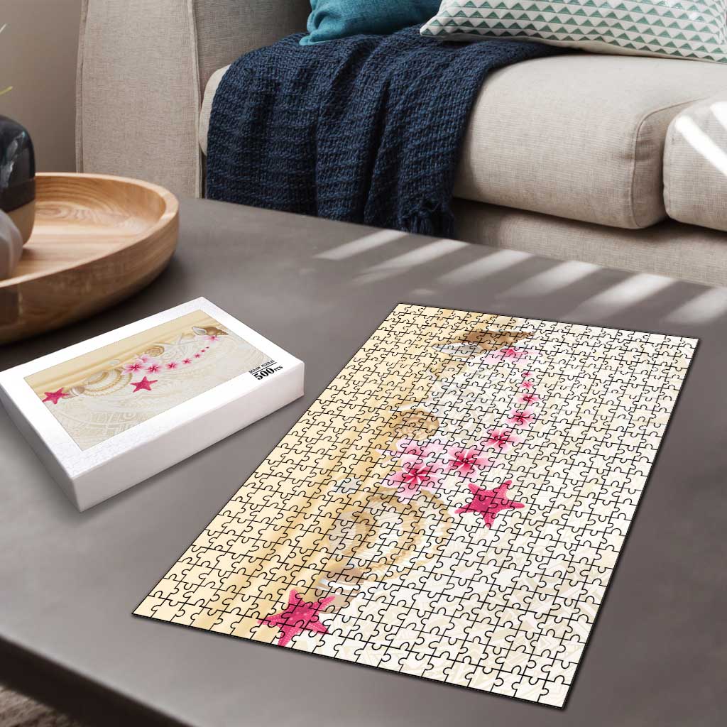 Beige Frangipani Sea Shell Puzzle Starfish Polynesian Pattern - Polynesian Pride