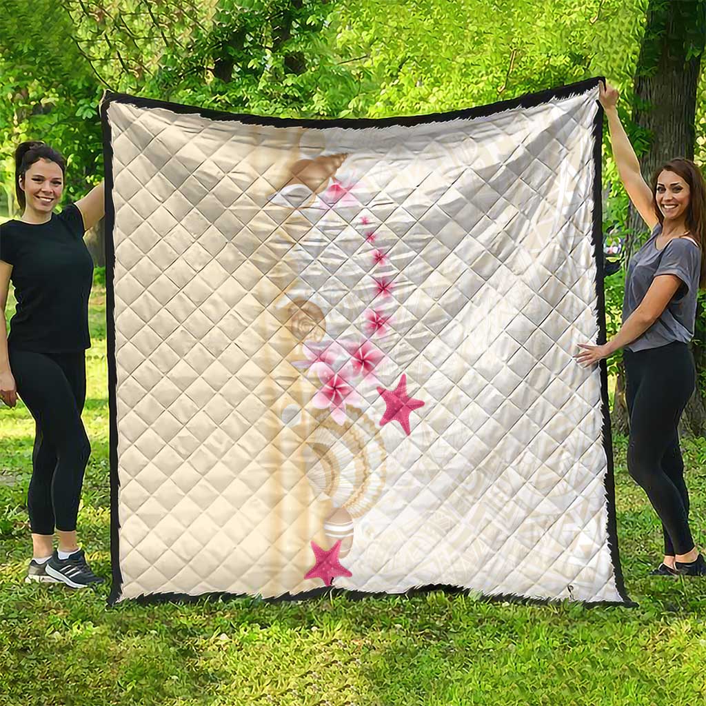 Beige Frangipani Sea Shell Quilt Starfish Polynesian Pattern - Polynesian Pride
