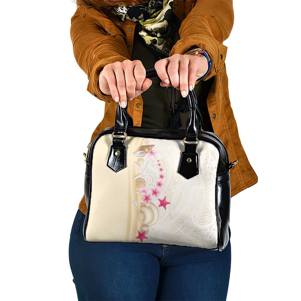 Beige Frangipani Sea Shell Shoulder Handbag Starfish Polynesian Pattern - Polynesian Pride