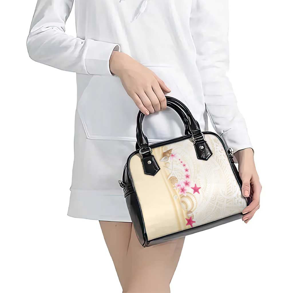 Beige Frangipani Sea Shell Shoulder Handbag Starfish Polynesian Pattern - Polynesian Pride