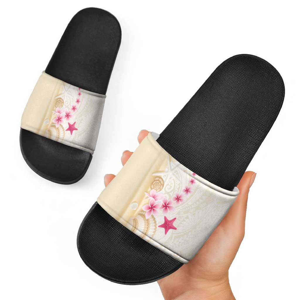 Beige Frangipani Sea Shell Slide Sandals Starfish Polynesian Pattern - Polynesian Pride