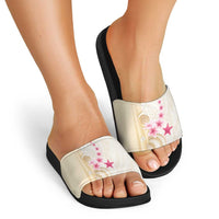 Beige Frangipani Sea Shell Slide Sandals Starfish Polynesian Pattern - Polynesian Pride