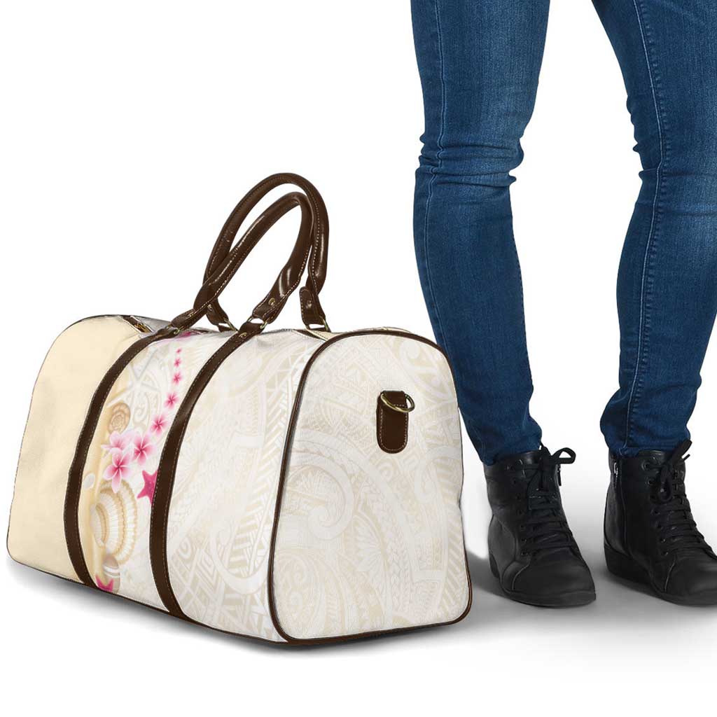 Beige Frangipani Sea Shell Travel Bag Starfish Polynesian Pattern - Polynesian Pride