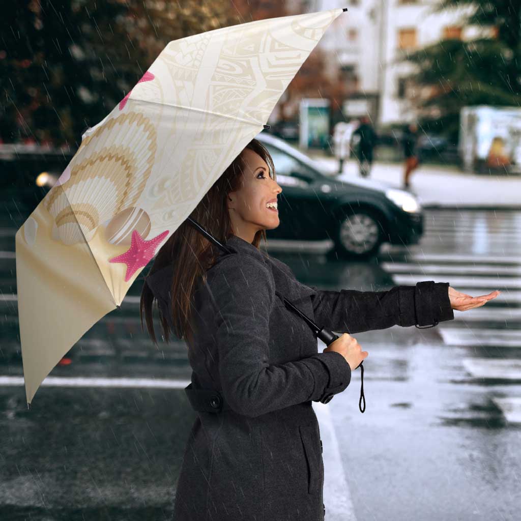 Beige Frangipani Sea Shell Umbrella Starfish Polynesian Pattern - Polynesian Pride
