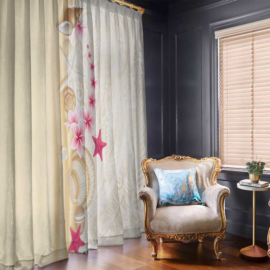 Beige Frangipani Sea Shell Window Curtain Starfish Polynesian Pattern - Polynesian Pride