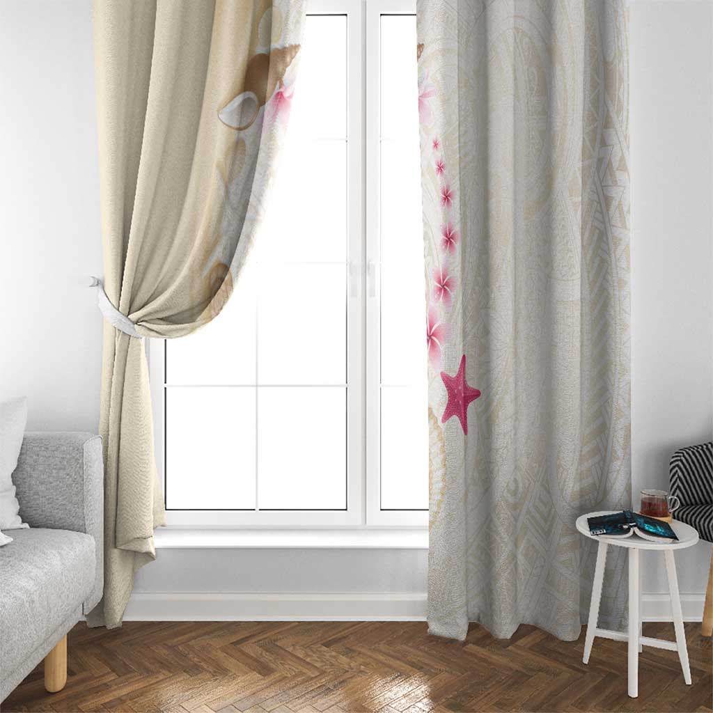 Beige Frangipani Sea Shell Window Curtain Starfish Polynesian Pattern - Polynesian Pride