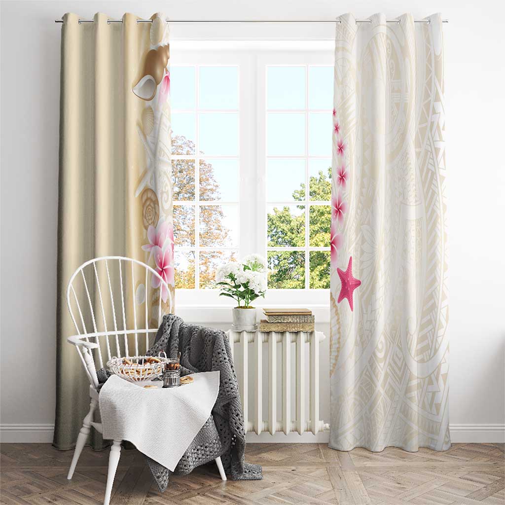 Beige Frangipani Sea Shell Window Curtain Starfish Polynesian Pattern - Polynesian Pride