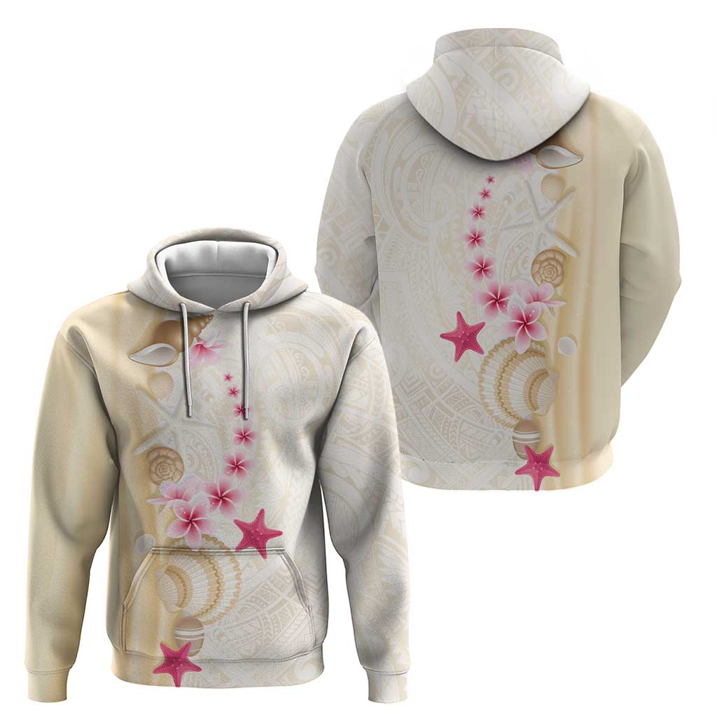 Beige Frangipani Sea Shell Zip Hoodie Starfish Polynesian Pattern - Polynesian Pride