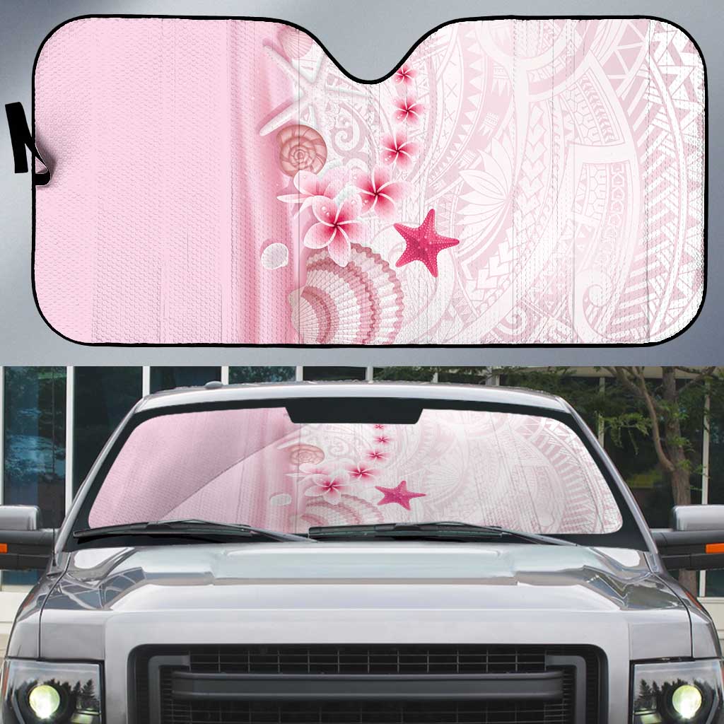 Pink Plumeria Sea Shell Auto Sun Shade Starfish Polynesian Pattern LT01 Pink - Polynesian Pride
