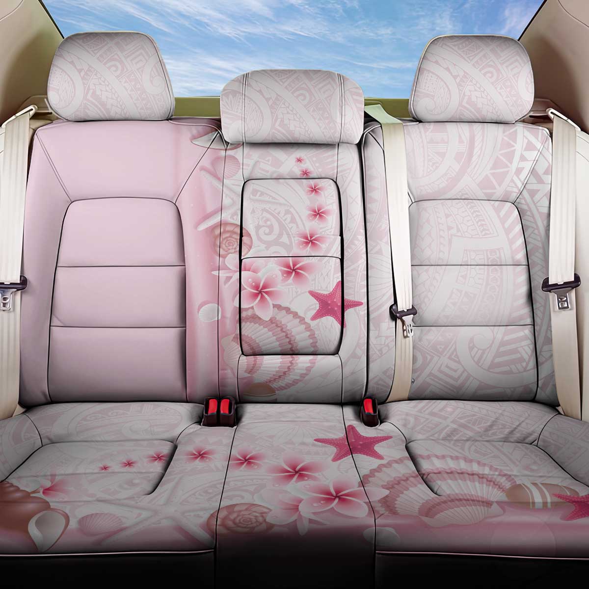 Pink Plumeria Sea Shell Back Car Seat Cover Starfish Polynesian Pattern LT01 One Size Pink - Polynesian Pride
