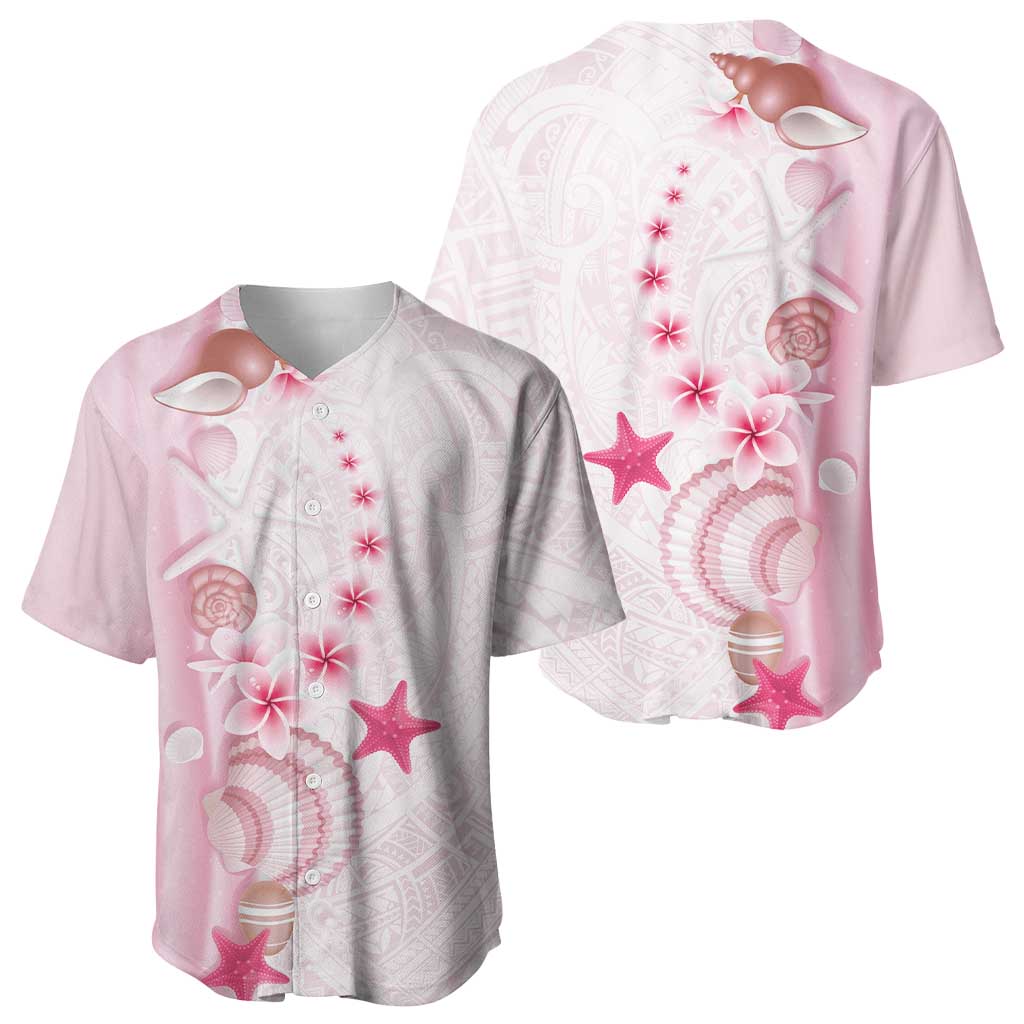 Pink Plumeria Sea Shell Baseball Jersey Starfish Polynesian Pattern - Polynesian Pride
