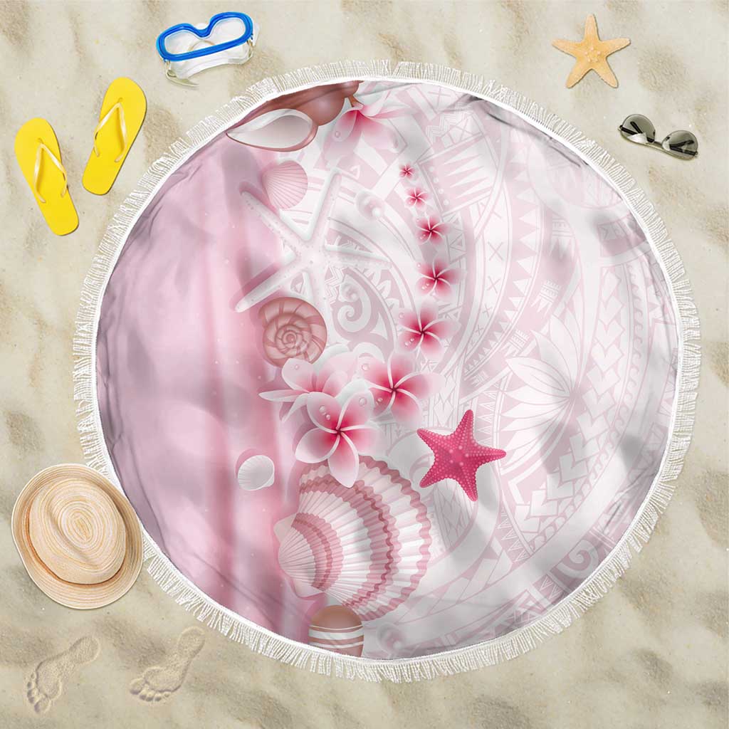 Pink Plumeria Sea Shell Beach Blanket Starfish Polynesian Pattern LT01 One Size 150cm Pink - Polynesian Pride