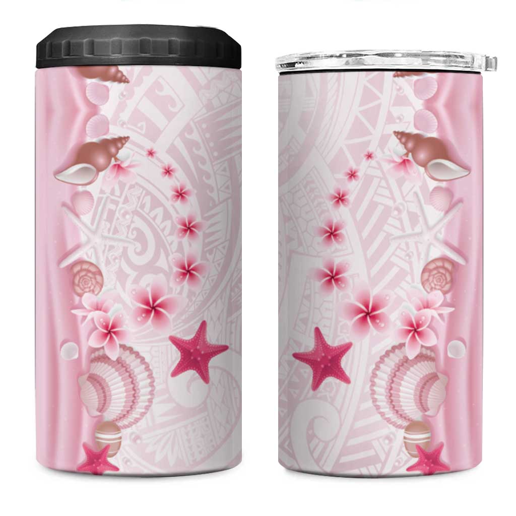 Pink Plumeria Sea Shell 4 in 1 Can Cooler Tumbler Starfish Polynesian Pattern LT01 One Size: 16 oz Pink - Polynesian Pride