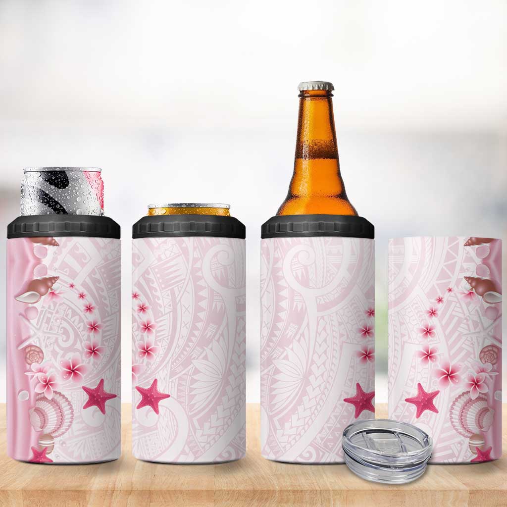 Pink Plumeria Sea Shell 4 in 1 Can Cooler Tumbler Starfish Polynesian Pattern LT01 - Polynesian Pride