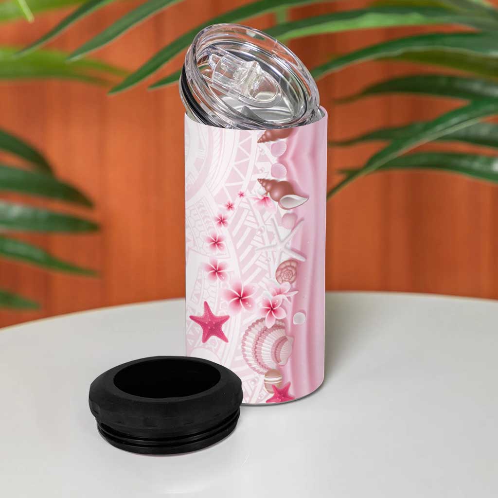 Pink Plumeria Sea Shell 4 in 1 Can Cooler Tumbler Starfish Polynesian Pattern LT01 - Polynesian Pride