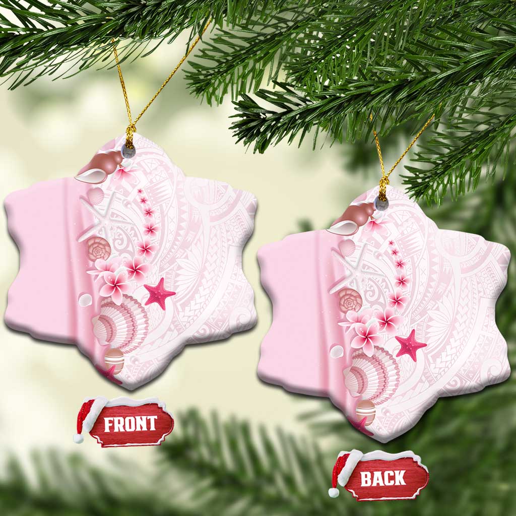 Pink Plumeria Sea Shell Ceramic Ornament Starfish Polynesian Pattern - Polynesian Pride