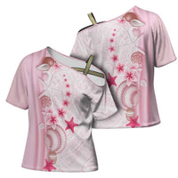 Pink Plumeria Sea Shell Cross Shoulder Shirt Starfish Polynesian Pattern - Polynesian Pride
