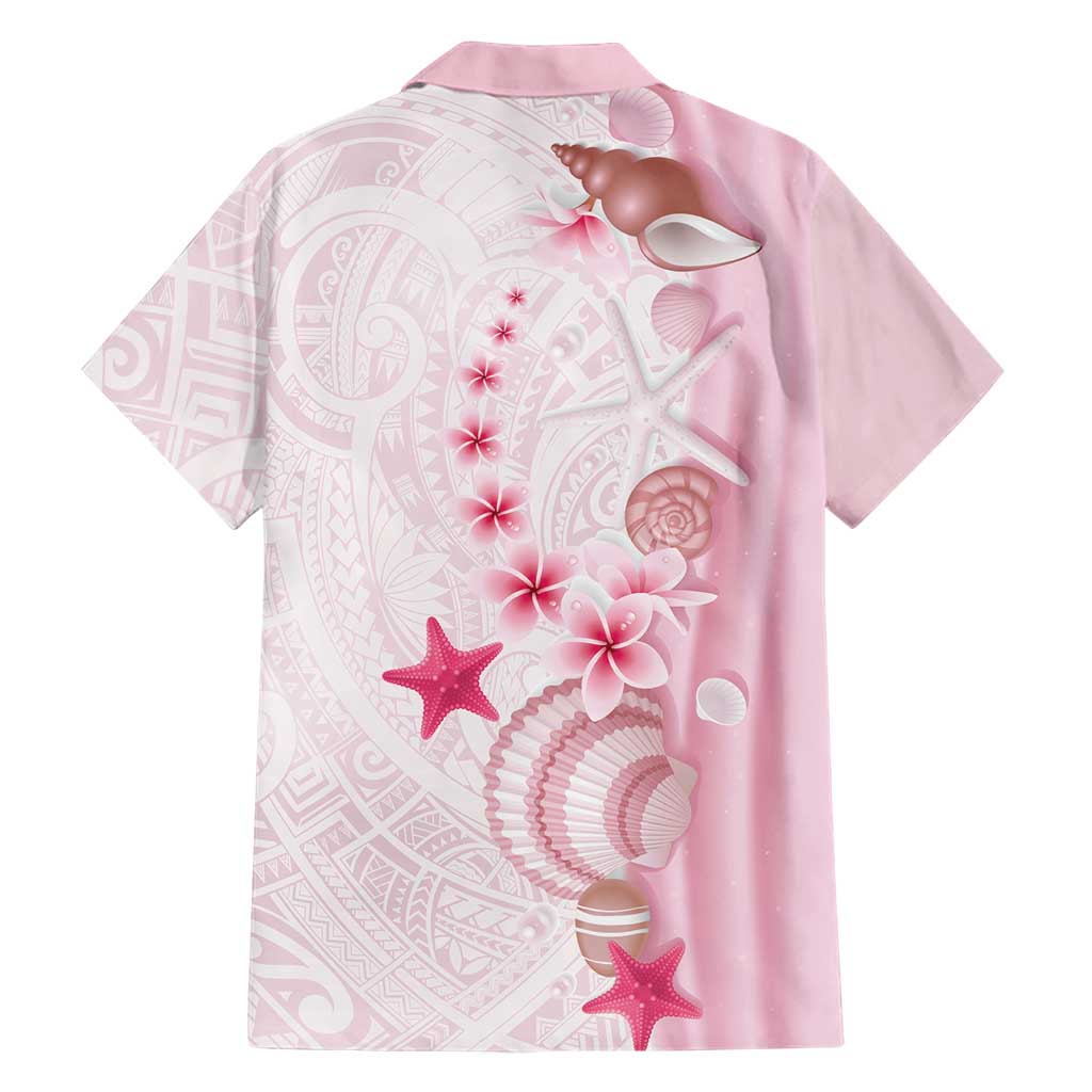 Pink Plumeria Sea Shell Family Matching Mermaid Dress and Hawaiian Shirt Starfish Polynesian Pattern - Polynesian Pride
