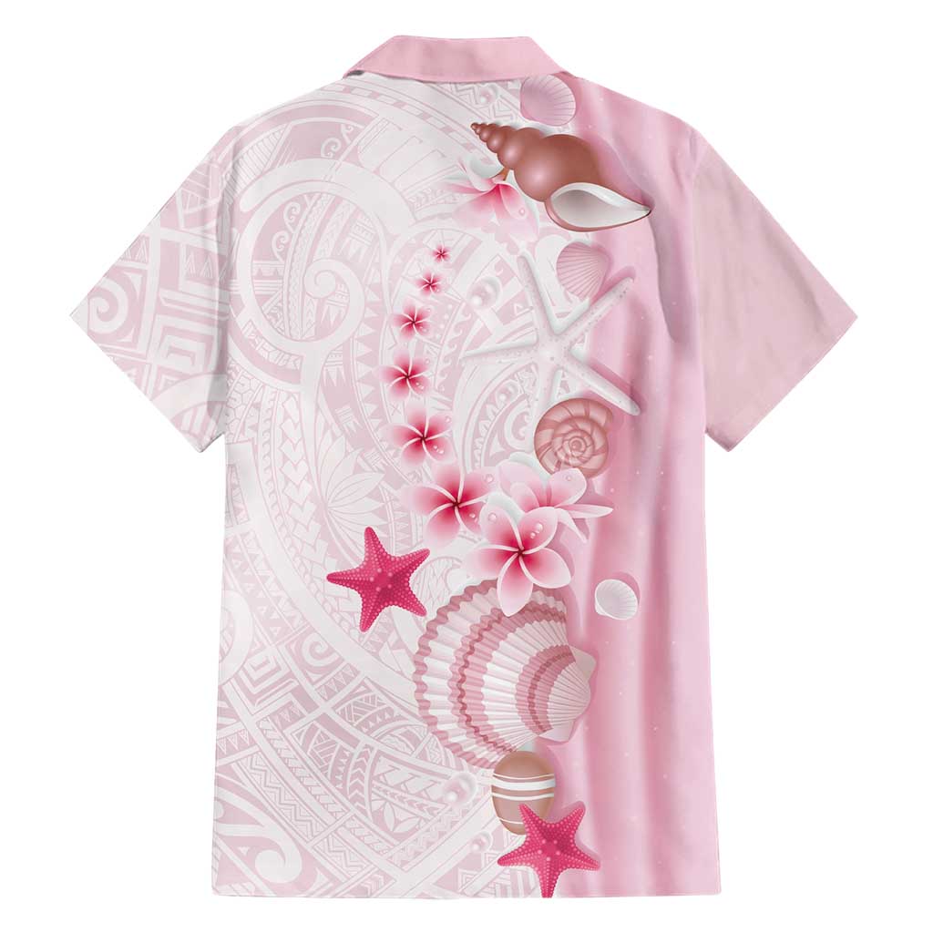 Pink Plumeria Sea Shell Family Matching Off Shoulder Maxi Dress and Hawaiian Shirt Starfish Polynesian Pattern - Polynesian Pride