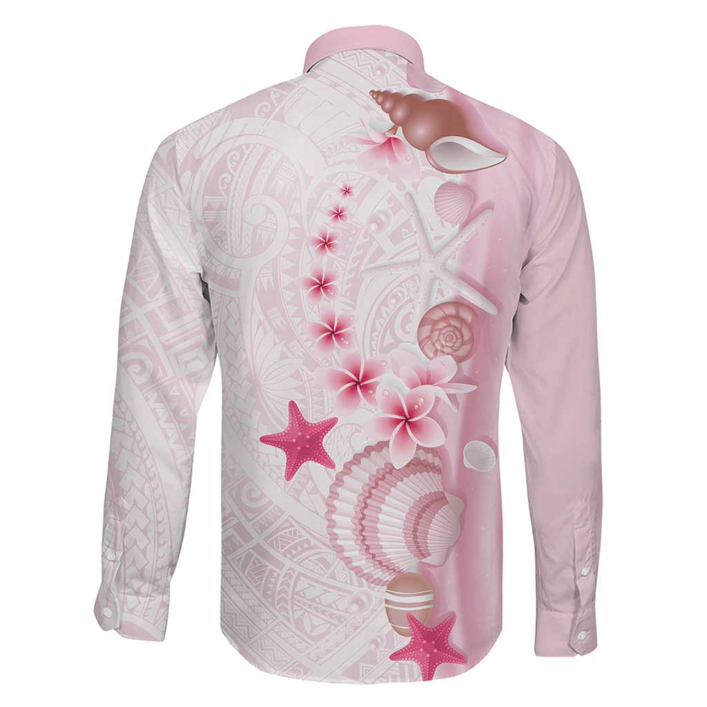 Pink Plumeria Sea Shell Family Matching Off Shoulder Maxi Dress and Hawaiian Shirt Starfish Polynesian Pattern - Polynesian Pride