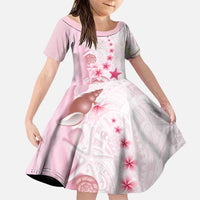 Pink Plumeria Sea Shell Family Matching Off Shoulder Short Dress and Hawaiian Shirt Starfish Polynesian Pattern - Polynesian Pride